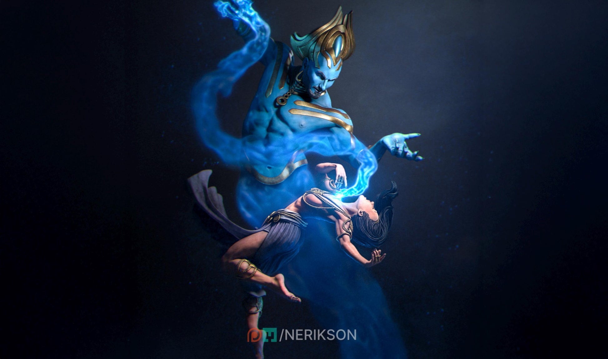 the Djinn and Lashira Diorama Miniature, Wish | Tabletop RPG Miniature | Nerikson | Roleplaying 3D Printed Fantasy Mini - 3DPrintDen