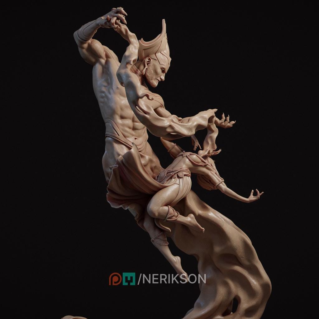 the Djinn and Lashira Diorama Miniature, Wish | Tabletop RPG Miniature | Nerikson | Roleplaying 3D Printed Fantasy Mini - 3DPrintDen
