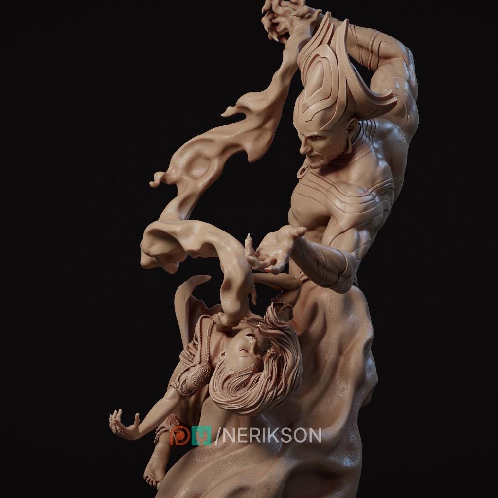 the Djinn and Lashira Diorama Miniature, Wish | Tabletop RPG Miniature | Nerikson | Roleplaying 3D Printed Fantasy Mini - 3DPrintDen