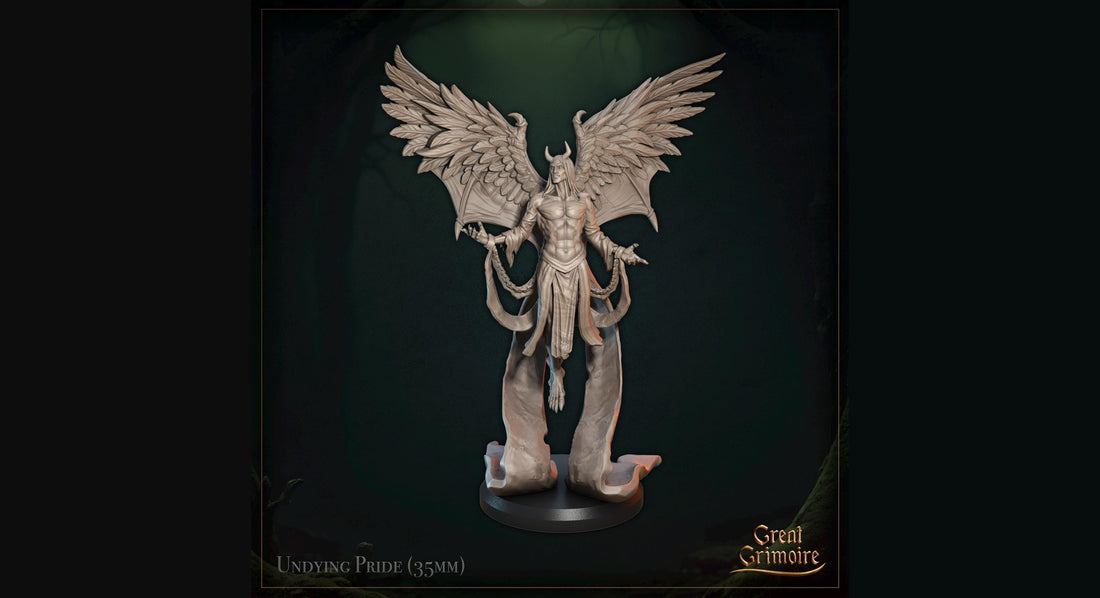 Fallen Angel Archmage Miniature | Tabletop RPG Miniature | Great Grimoire | Roleplaying 3D Printed Fantasy Mini - 3DPrintDen