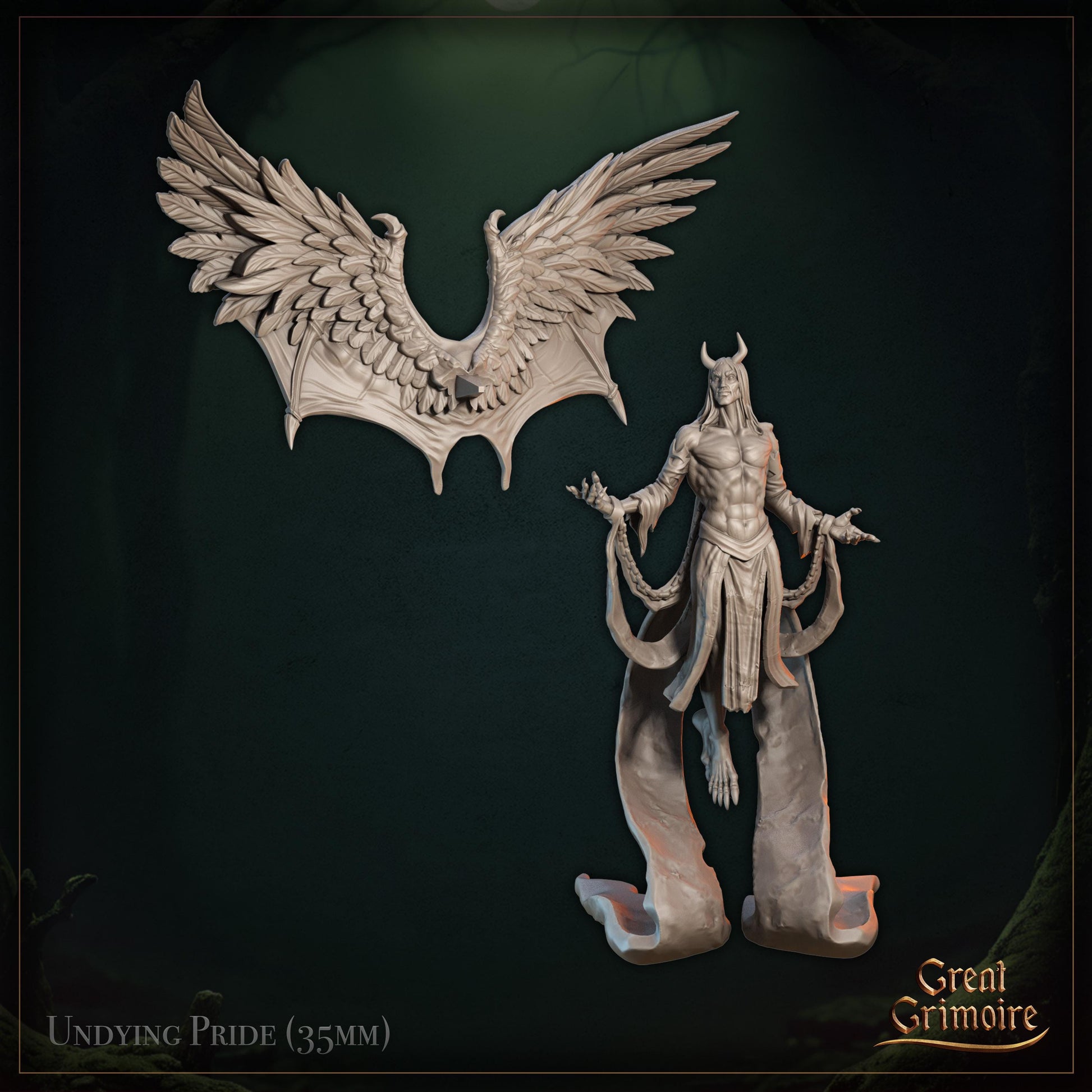 Fallen Angel Archmage Miniature | Tabletop RPG Miniature | Great Grimoire | Roleplaying 3D Printed Fantasy Mini - 3DPrintDen