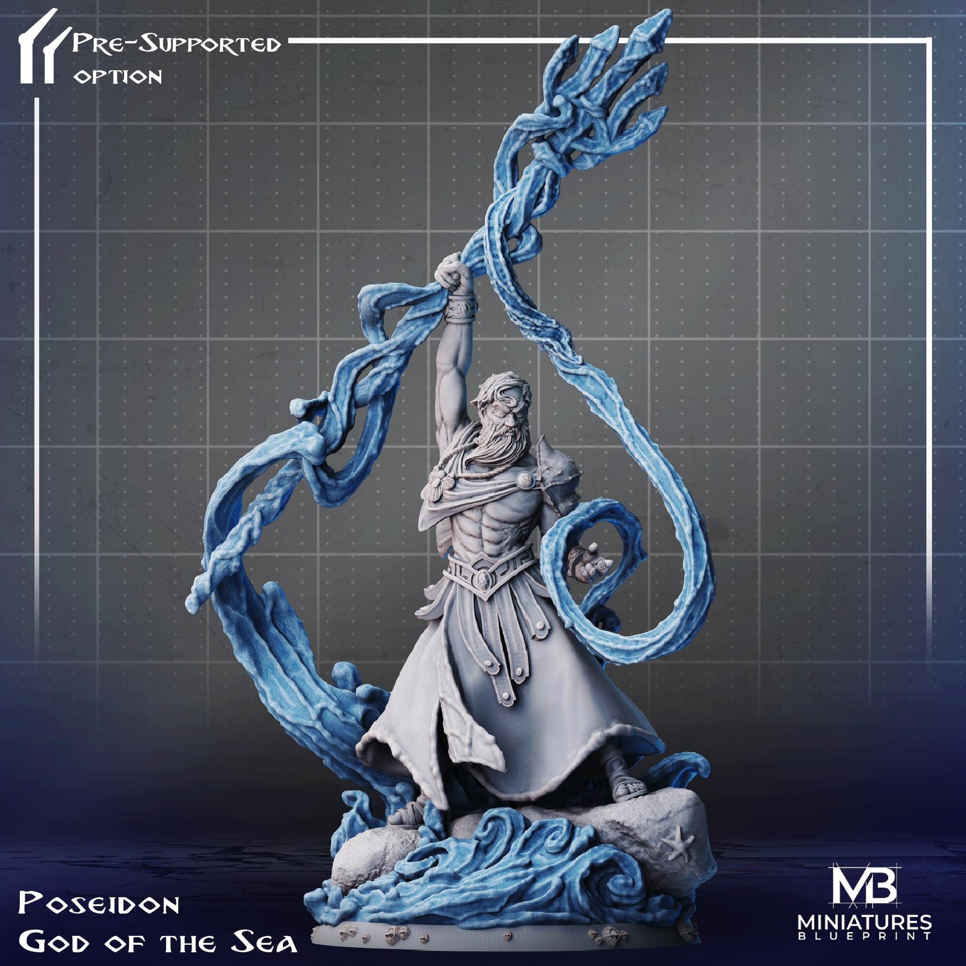 God of the Sea Miniature | Tabletop RPG Miniature | Miniatures Blueprint | Roleplaying 3D Printed Fantasy Mini - 3DPrintDen