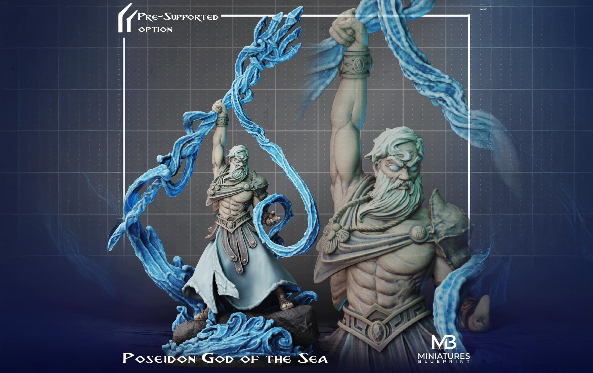 God of the Sea Miniature | Tabletop RPG Miniature | Miniatures Blueprint | Roleplaying 3D Printed Fantasy Mini - 3DPrintDen