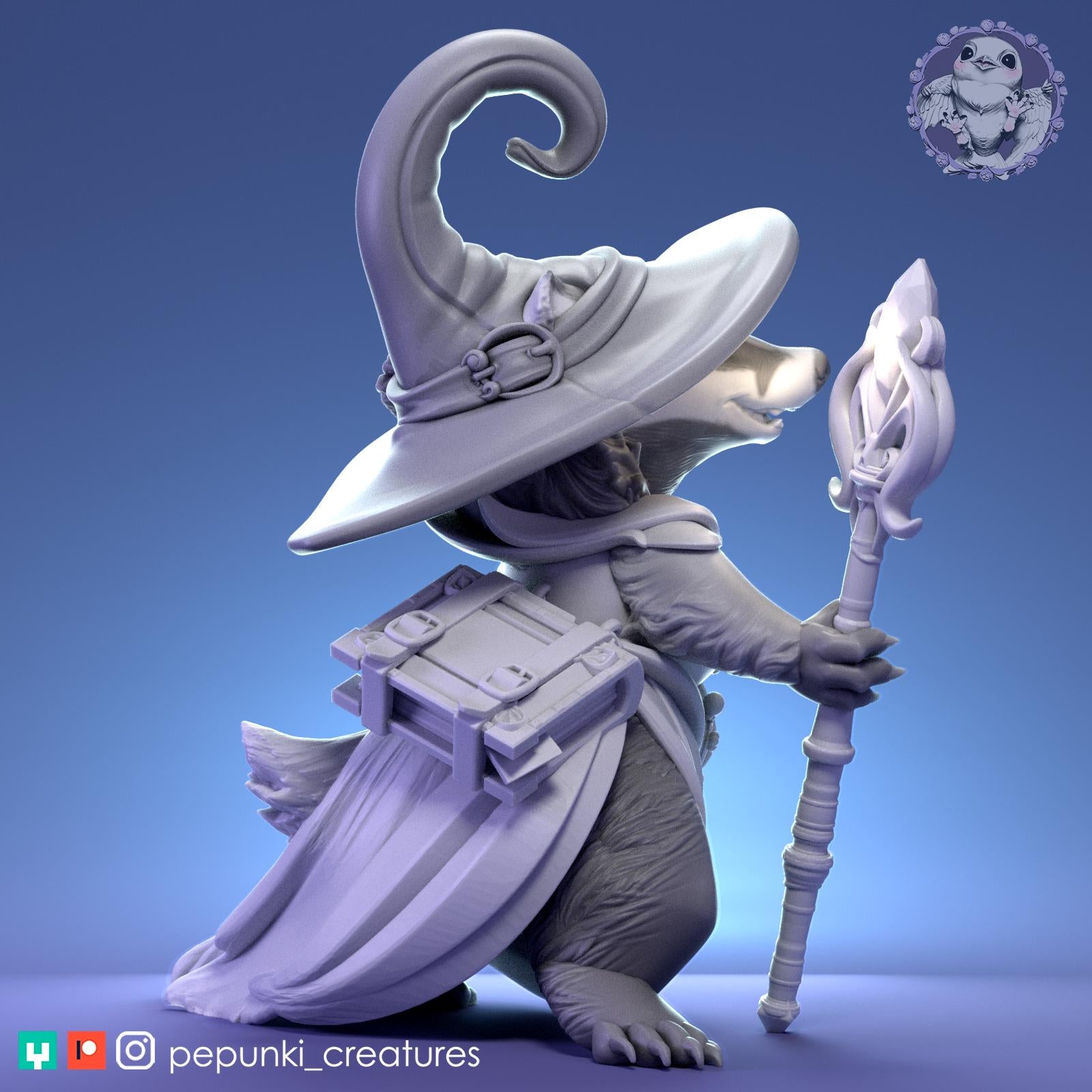 Lady Badger Miniature | Tabletop RPG Miniature | Pepunki Creatures | Roleplaying 3D Printed Fantasy Mini - 3DPrintDen