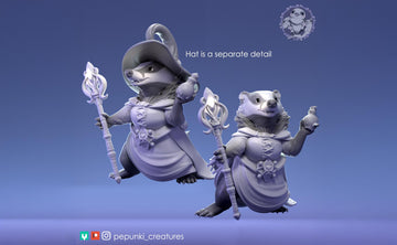 Lady Badger Miniature | Tabletop RPG Miniature | Pepunki Creatures | Roleplaying 3D Printed Fantasy Mini - 3DPrintDen