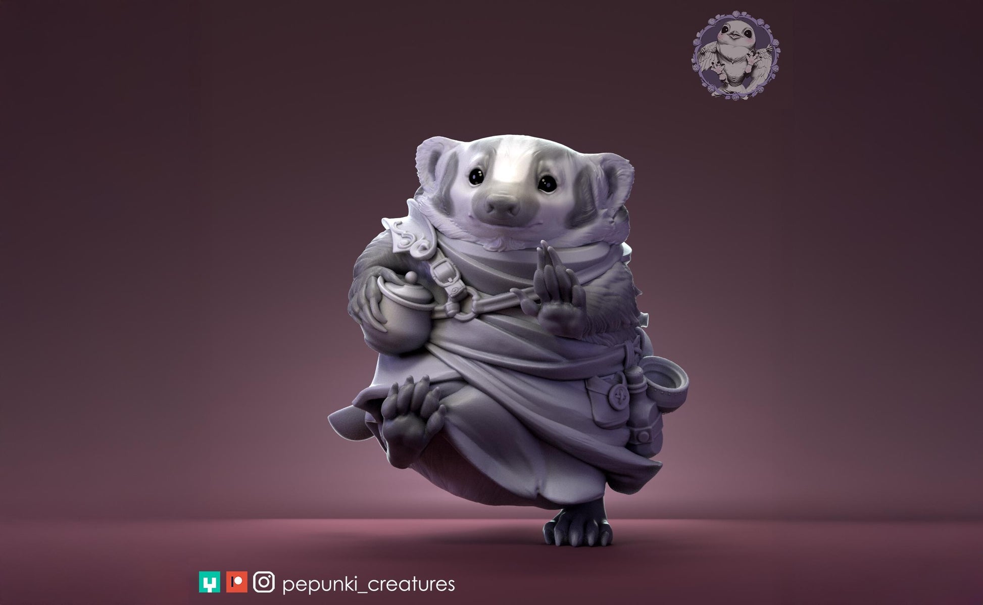 Tavern Badger Miniature | Tabletop RPG Miniature | Pepunki Creatures | Roleplaying 3D Printed Fantasy Mini - 3DPrintDen