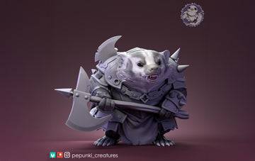 Warrior Badger Miniature | Tabletop RPG Miniature | Pepunki Creatures | Roleplaying 3D Printed Fantasy Mini - 3DPrintDen