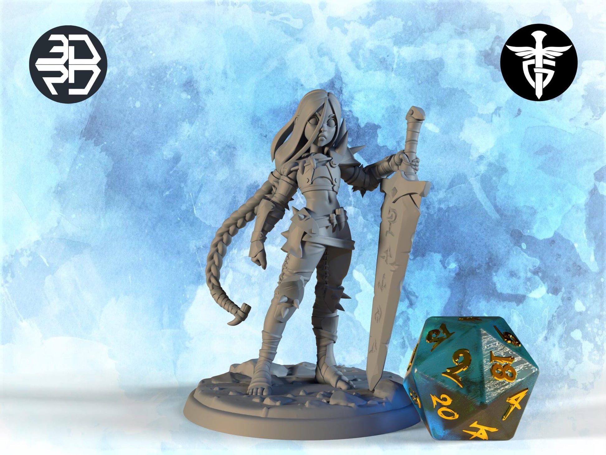 Female Barbarian Miniature, Jenzi | Twin Goddess Miniatures | Tabletop RPG Miniature | Roleplaying 3D Printed Fantasy Mini - 3DPrintDen
