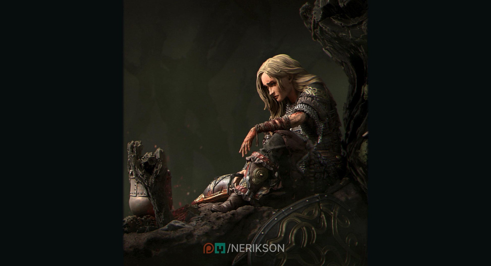 A Moment of Rest Diorama Miniature, Nastasya | Tabletop RPG Miniature | Nerikson | Roleplaying 3D Printed Fantasy Mini - 3DPrintDen