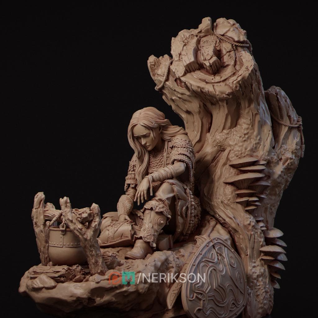 A Moment of Rest Diorama Miniature, Nastasya | Tabletop RPG Miniature | Nerikson | Roleplaying 3D Printed Fantasy Mini - 3DPrintDen