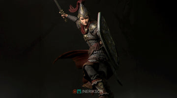 Shield Maiden Miniature, Nastasya | Tabletop RPG Miniature | Nerikson | Roleplaying 3D Printed Fantasy Mini - 3DPrintDen