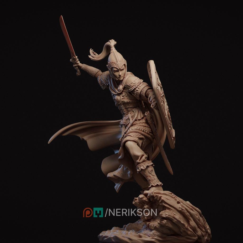 Shield Maiden Miniature, Nastasya | Tabletop RPG Miniature | Nerikson | Roleplaying 3D Printed Fantasy Mini - 3DPrintDen