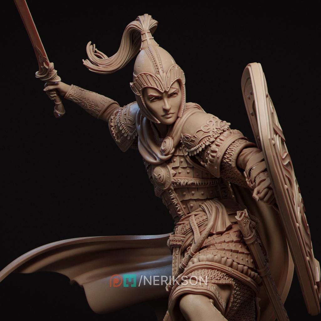 Shield Maiden Miniature, Nastasya | Tabletop RPG Miniature | Nerikson | Roleplaying 3D Printed Fantasy Mini - 3DPrintDen