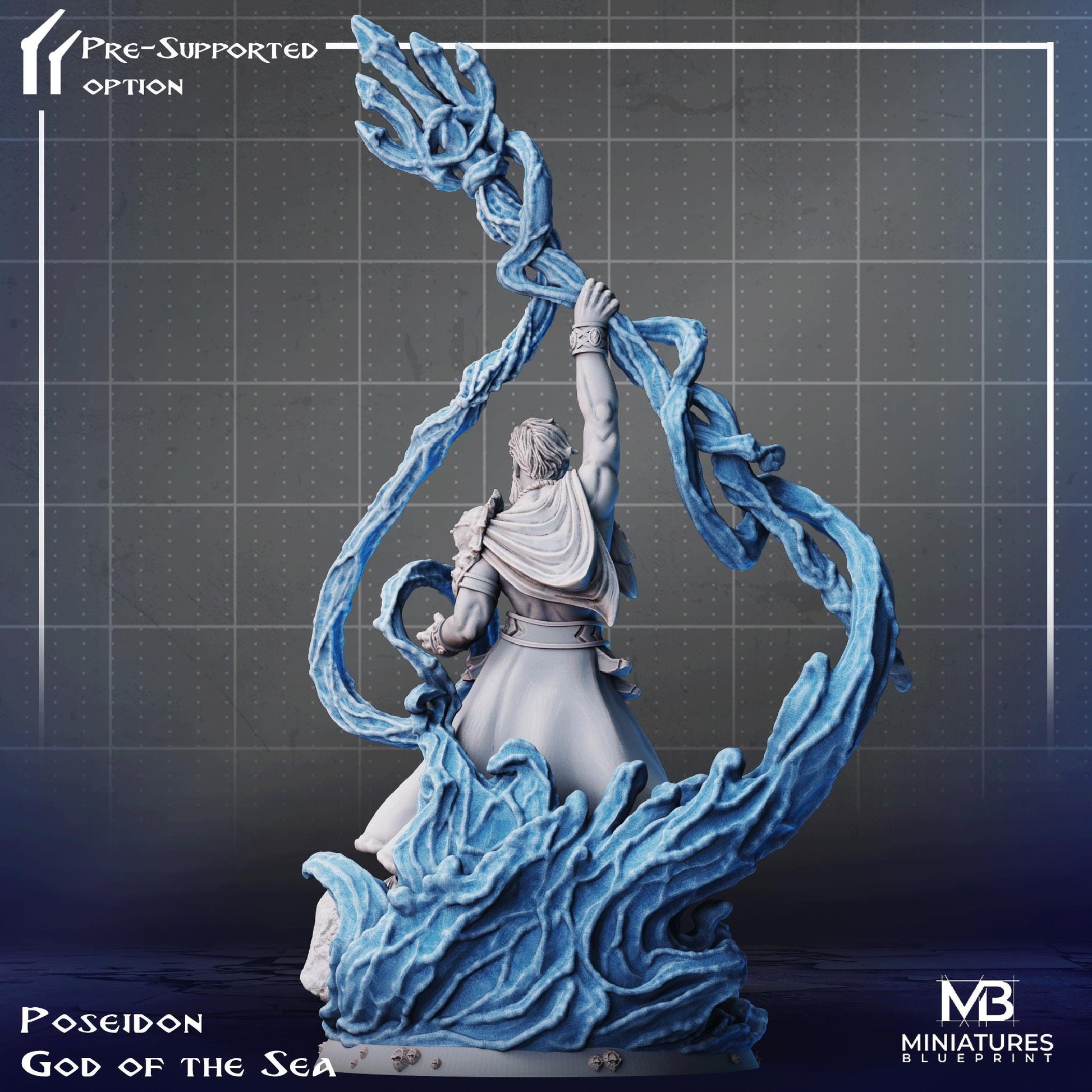 God of the Sea Miniature | Tabletop RPG Miniature | Miniatures Blueprint | Roleplaying 3D Printed Fantasy Mini - 3DPrintDen