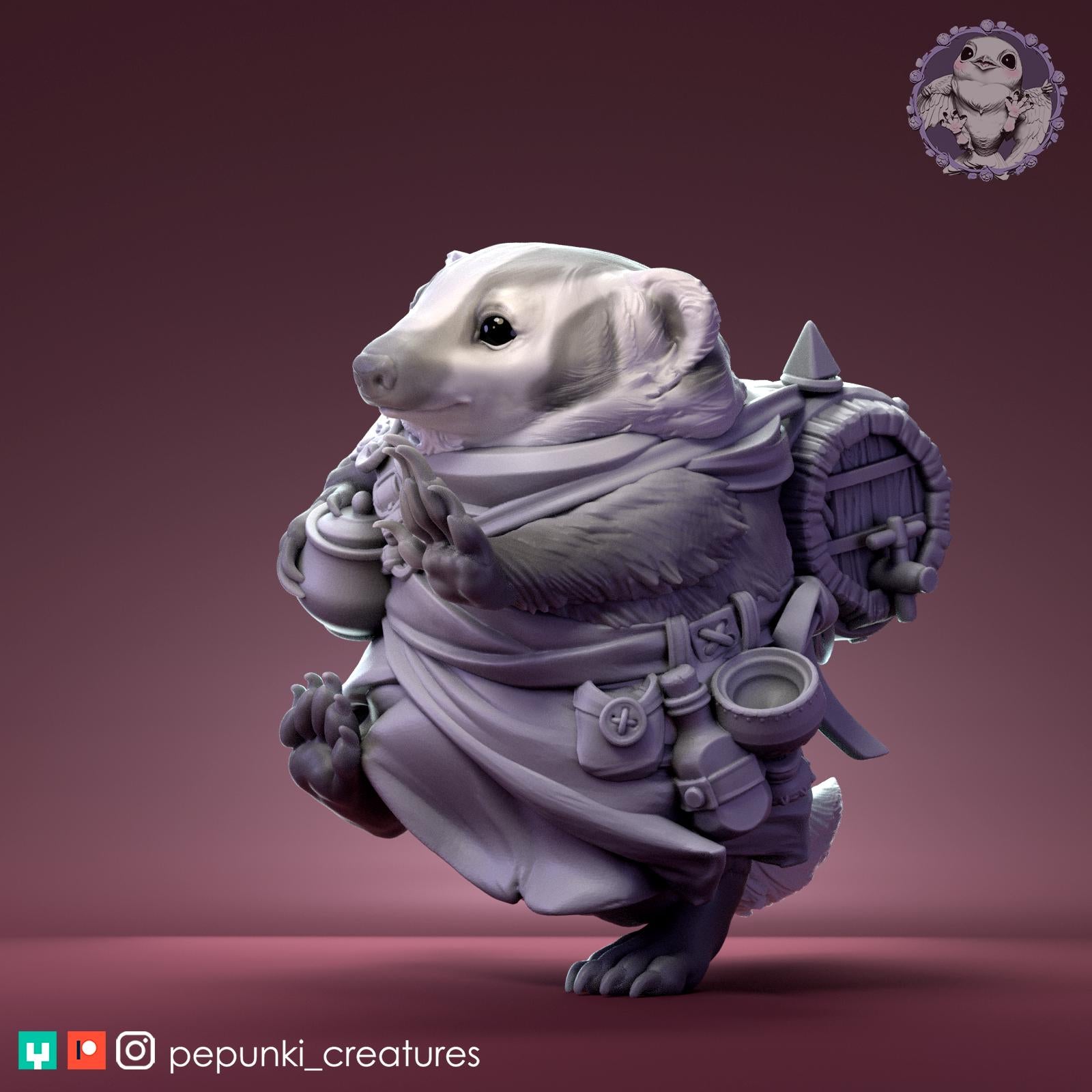 Tavern Badger Miniature | Tabletop RPG Miniature | Pepunki Creatures | Roleplaying 3D Printed Fantasy Mini - 3DPrintDen