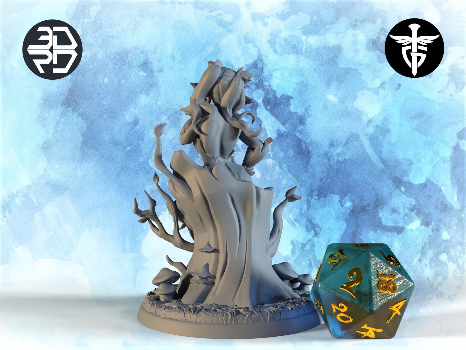 Female Dryad Miniature, Morille | Twin Goddess Miniatures | Tabletop RPG Miniature | Roleplaying 3D Printed Fantasy Mini - 3DPrintDen