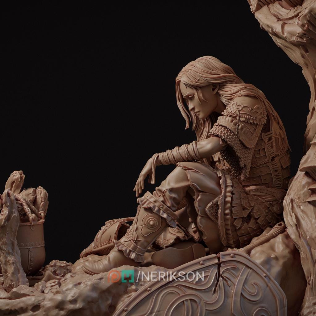 A Moment of Rest Diorama Miniature, Nastasya | Tabletop RPG Miniature | Nerikson | Roleplaying 3D Printed Fantasy Mini - 3DPrintDen