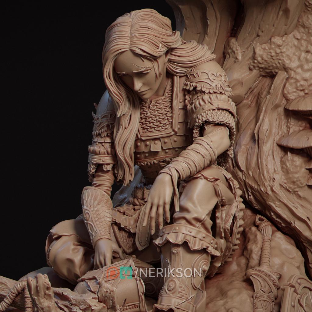 A Moment of Rest Diorama Miniature, Nastasya | Tabletop RPG Miniature | Nerikson | Roleplaying 3D Printed Fantasy Mini - 3DPrintDen