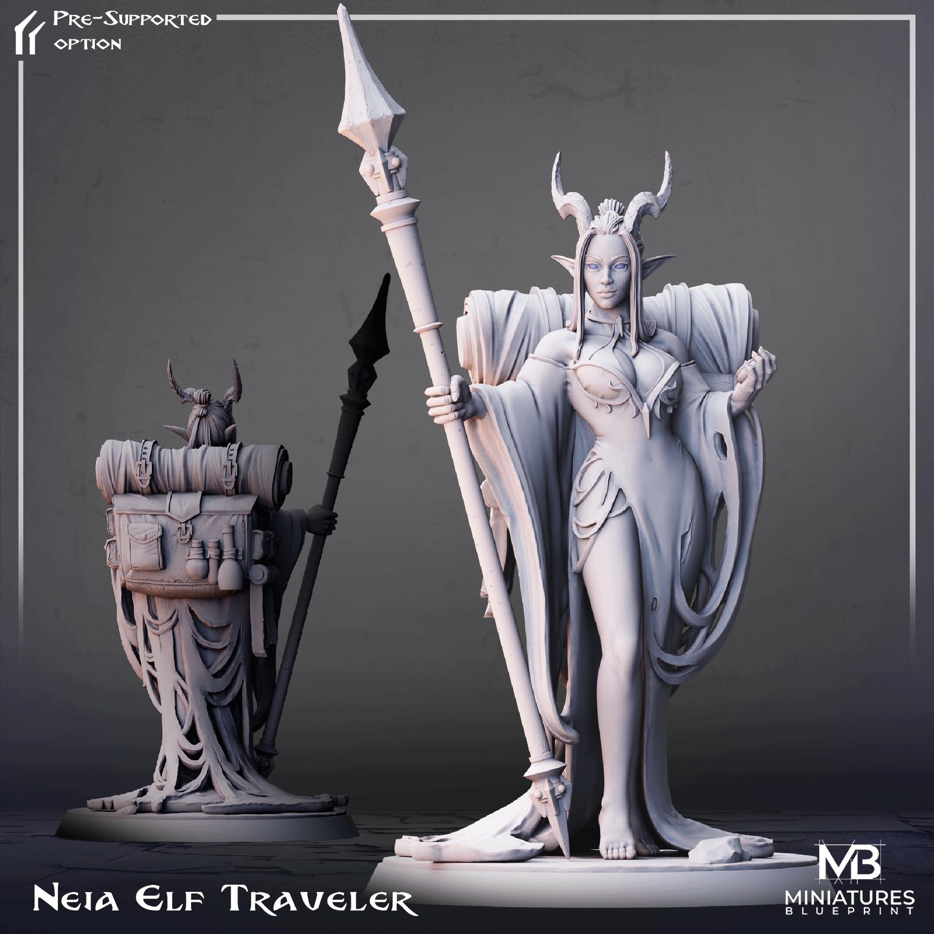 Female Elf Traveler Miniature, Neia | Tabletop RPG Miniature | Miniatures Blueprint | Roleplaying 3D Printed Fantasy Mini - 3DPrintDen