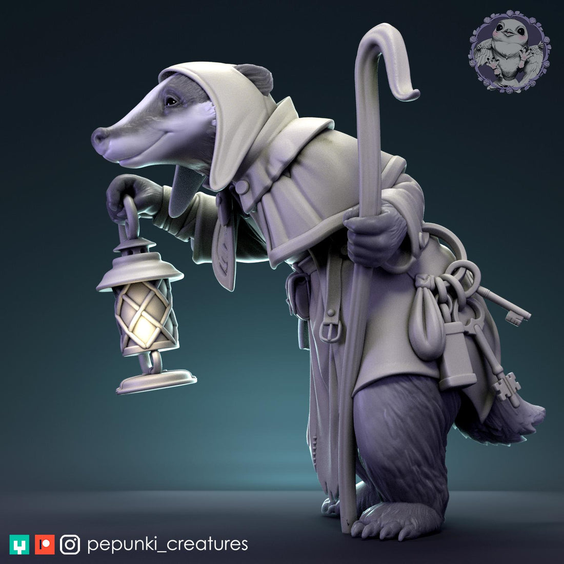 Ferry Badger Miniature | Tabletop RPG Miniature | Pepunki Creatures | Roleplaying 3D Printed Fantasy Mini - 3DPrintDen