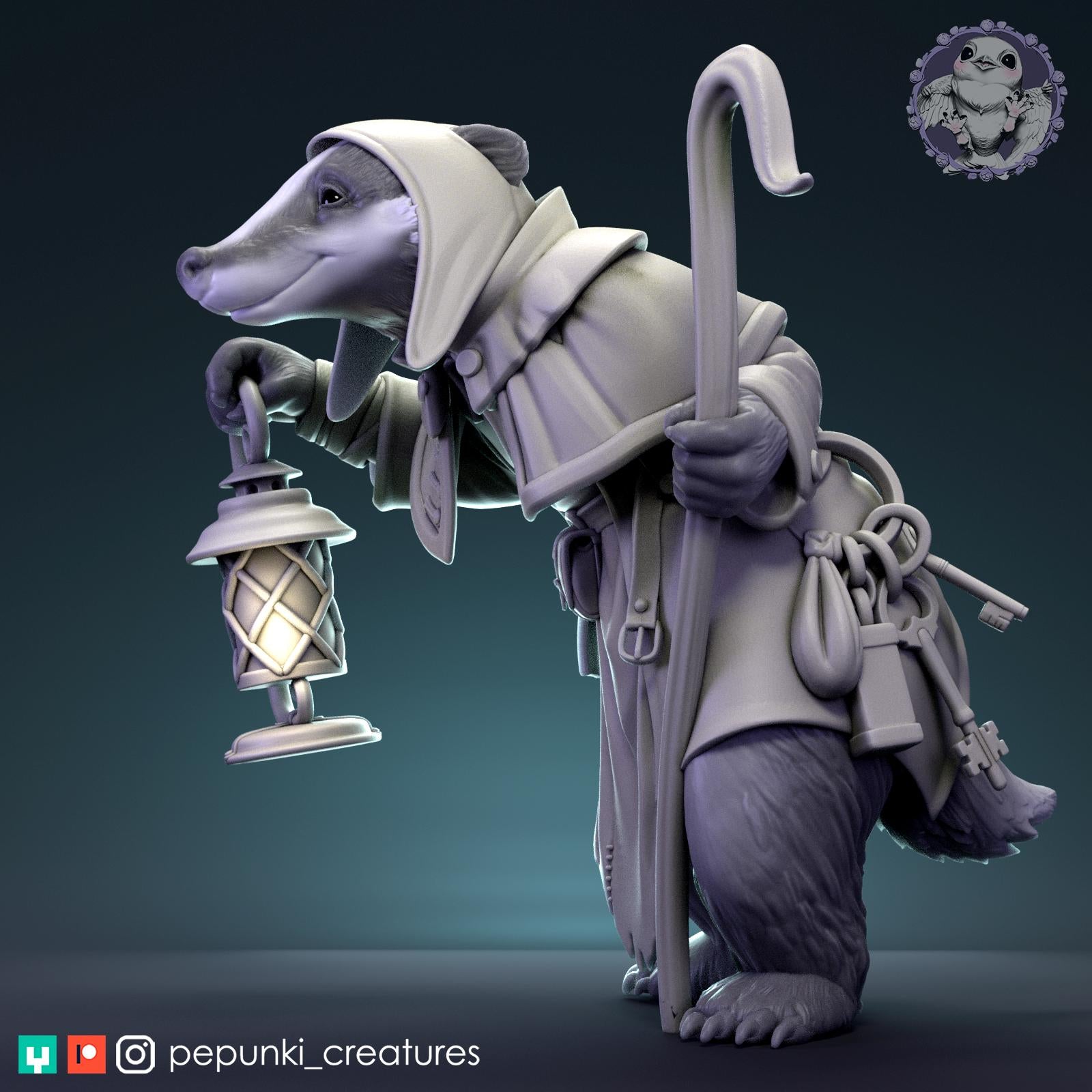 Ferry Badger Miniature | Tabletop RPG Miniature | Pepunki Creatures | Roleplaying 3D Printed Fantasy Mini - 3DPrintDen