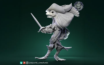 Frilled Musketeer Miniature | Tabletop RPG Miniature | Pepunki Creatures | Roleplaying 3D Printed Fantasy Mini - 3DPrintDen