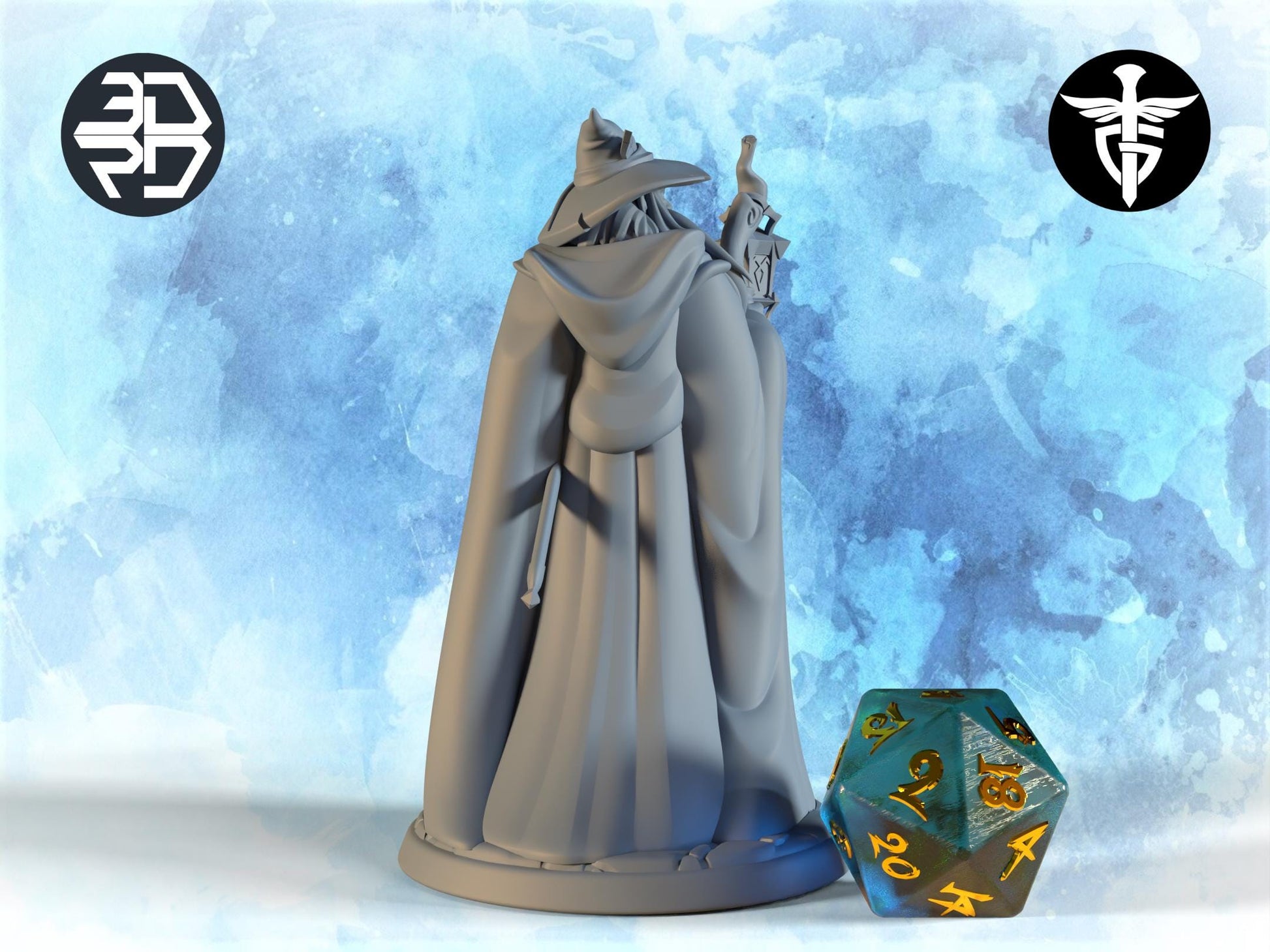 Human Wizard Miniature, Randalf | Twin Goddess Miniatures | Tabletop RPG Miniature | Roleplaying 3D Printed Fantasy Mini - 3DPrintDen