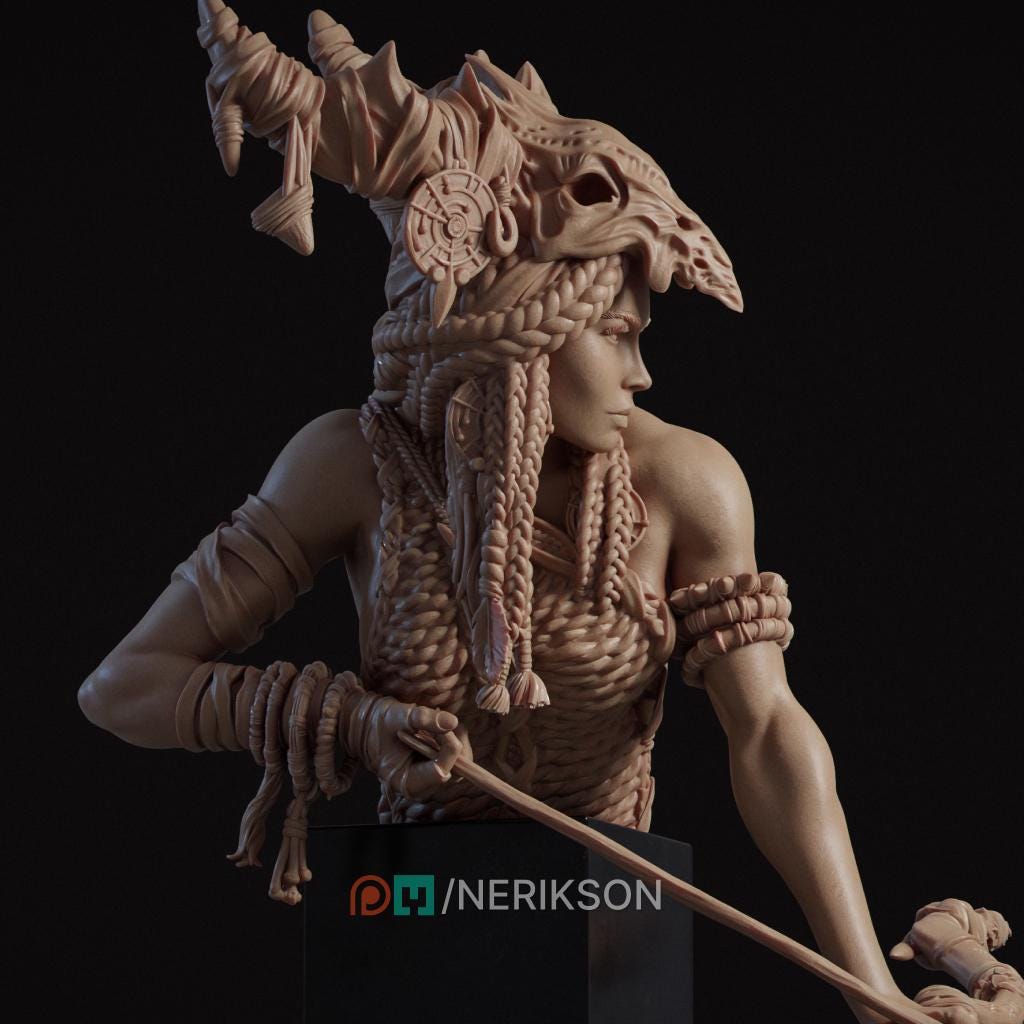 Female Wild Ranger Bust, Meabh | Tabletop RPG Miniature | Nerikson | Roleplaying 3D Printed Fantasy Mini - 3DPrintDen