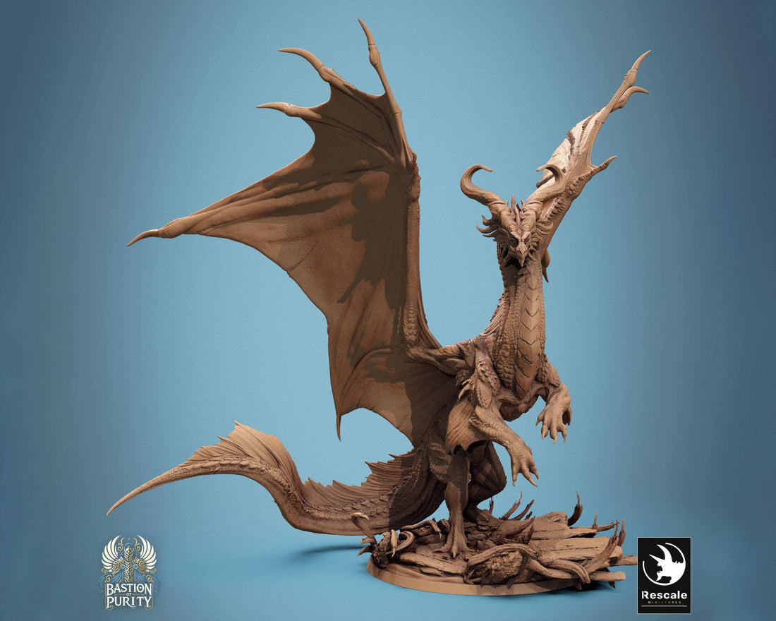 Legendary Bronze Dragon Miniature | Tabletop RPG Miniature | Rescale Miniature | Roleplaying 3D Printed Fantasy Mini - 3DPrintDen