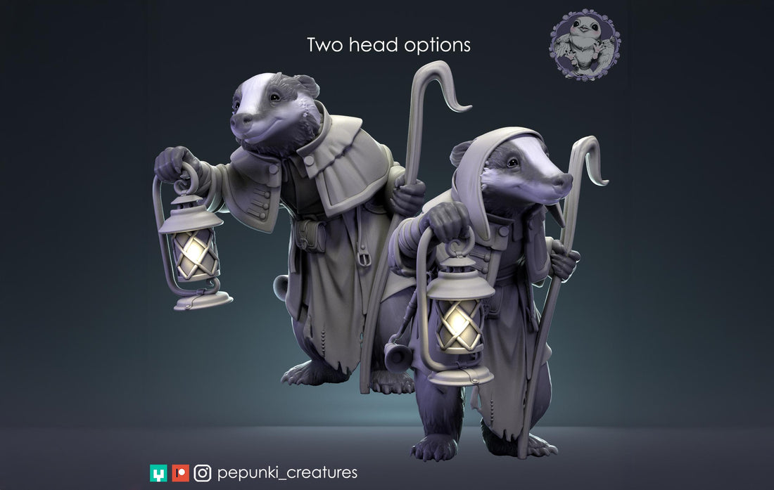 Ferry Badger Miniature | Tabletop RPG Miniature | Pepunki Creatures | Roleplaying 3D Printed Fantasy Mini - 3DPrintDen