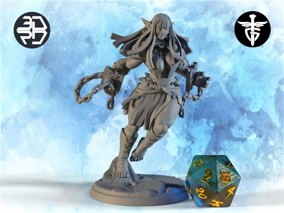Female Elf Barbarian Miniature, Kaelith | Twin Goddess Miniatures | Tabletop RPG Miniature | Roleplaying 3D Printed Fantasy Mini - 3DPrintDen
