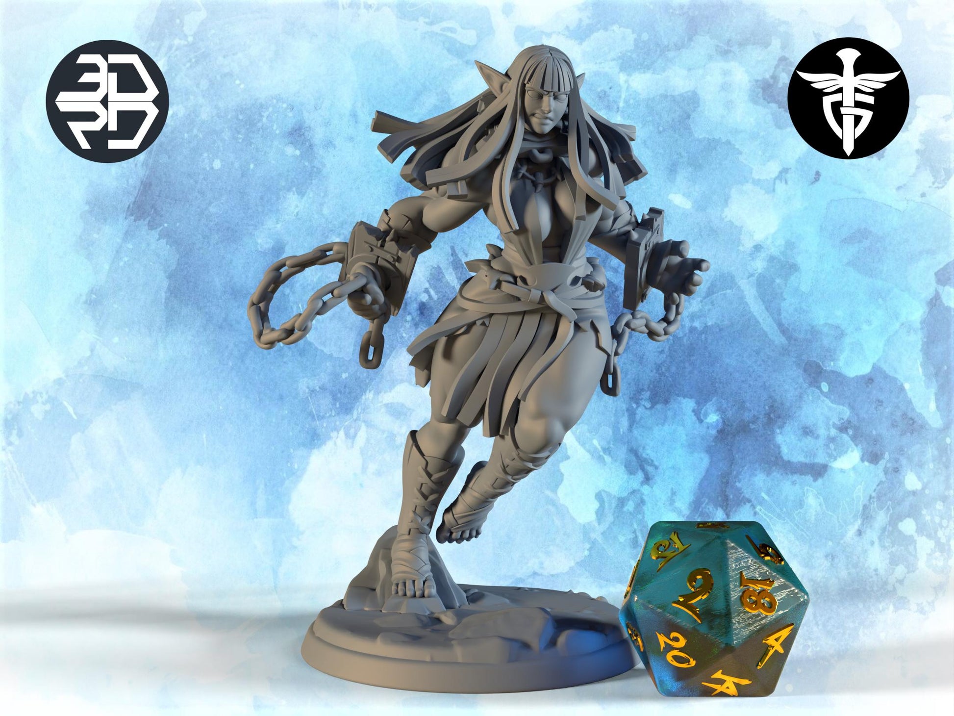 Female Elf Barbarian Miniature, Kaelith | Twin Goddess Miniatures | Tabletop RPG Miniature | Roleplaying 3D Printed Fantasy Mini - 3DPrintDen