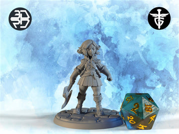 Female Halfling Fighter Miniature, Maemita | Twin Goddess Miniatures | Tabletop RPG Miniature | Roleplaying 3D Printed Fantasy Mini - 3DPrintDen