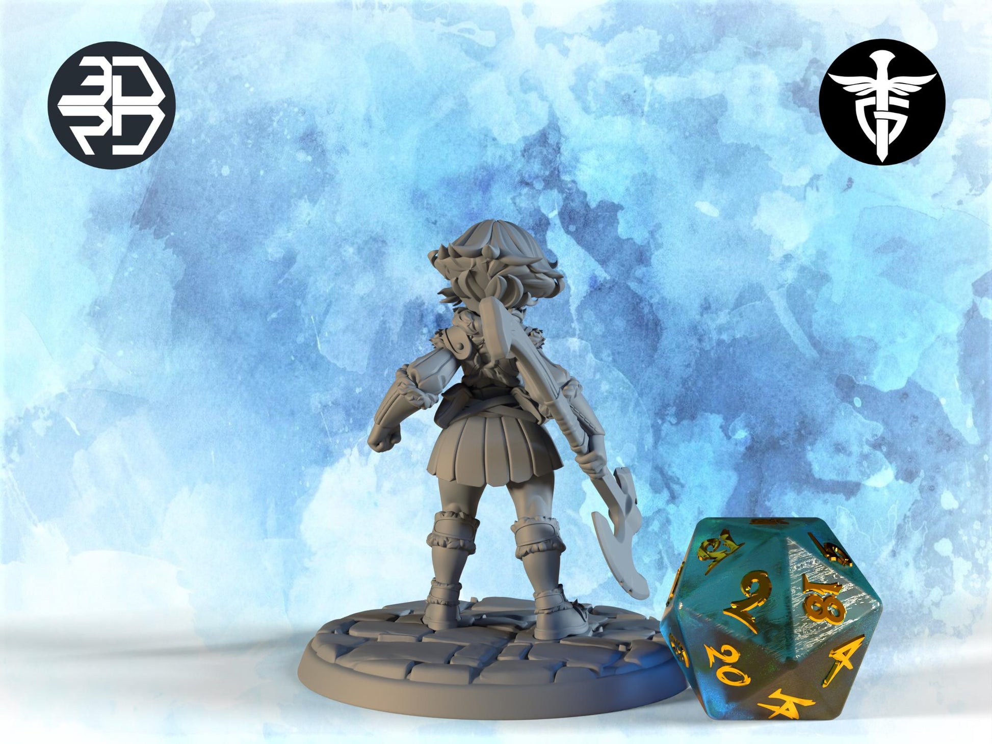 Female Halfling Fighter Miniature, Maemita | Twin Goddess Miniatures | Tabletop RPG Miniature | Roleplaying 3D Printed Fantasy Mini - 3DPrintDen