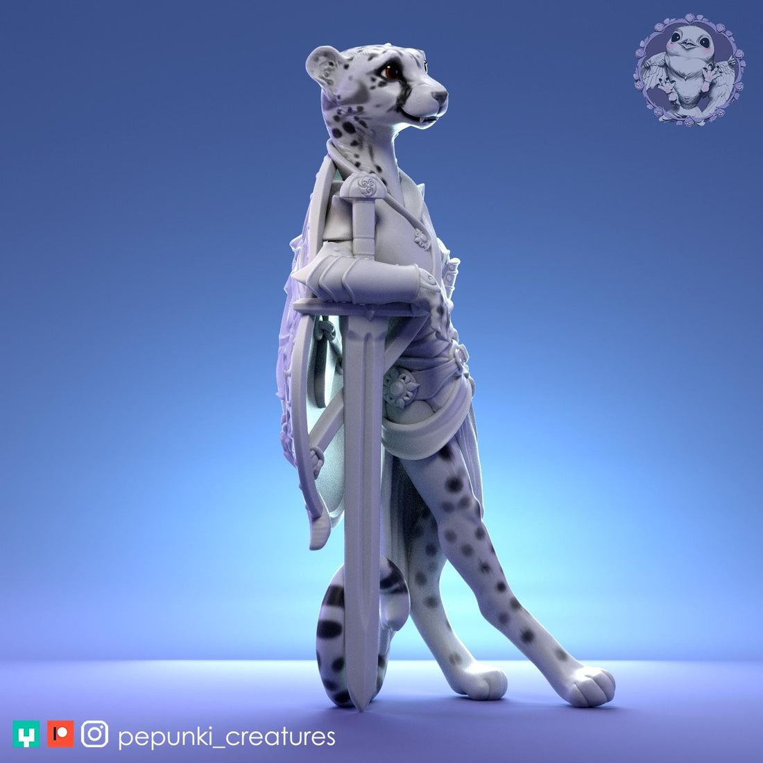Cheetah Paladin Miniature | Tabletop RPG Miniature | Pepunki Creatures | Roleplaying 3D Printed Fantasy Mini - 3DPrintDen