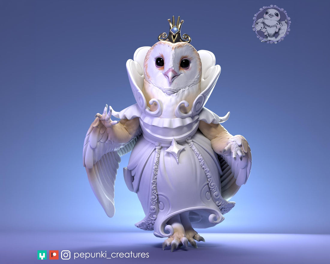 Barn Owl Princess Miniature | Tabletop RPG Miniature | Pepunki Creatures | Roleplaying 3D Printed Fantasy Mini - 3DPrintDen