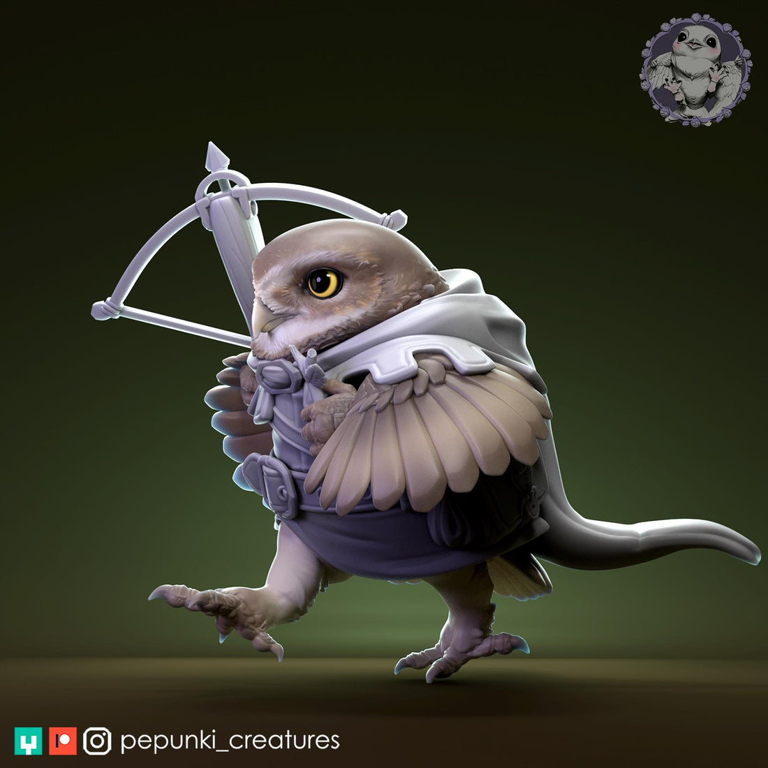 Burrowing Owl Pathfinder Miniature | Tabletop RPG Miniature | Pepunki Creatures | Roleplaying 3D Printed Fantasy Mini - 3DPrintDen
