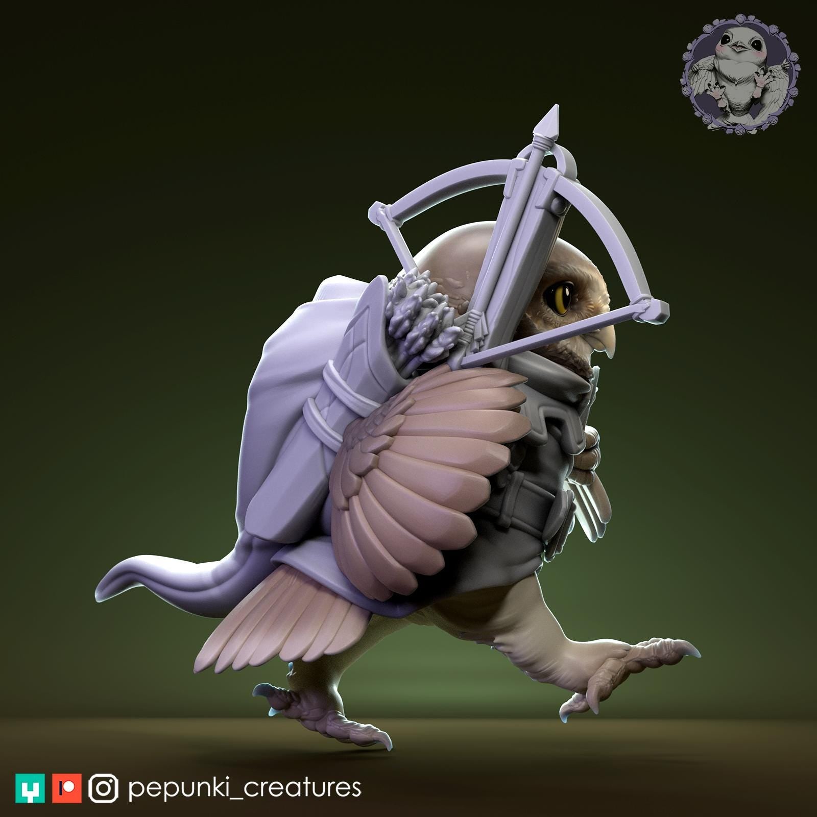 Burrowing Owl Pathfinder Miniature | Tabletop RPG Miniature | Pepunki Creatures | Roleplaying 3D Printed Fantasy Mini - 3DPrintDen
