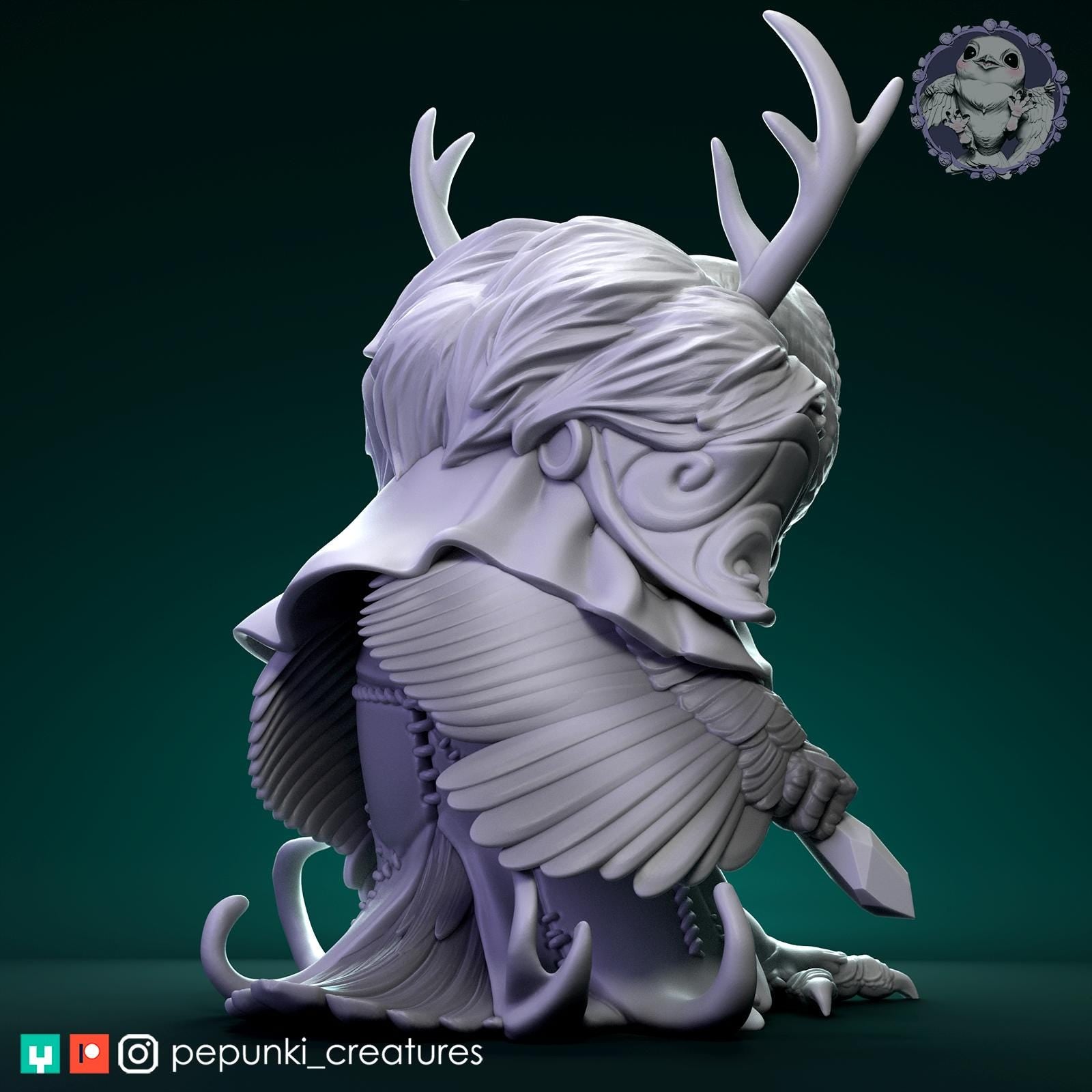 Great Grey Owl Druid Miniature | Tabletop RPG Miniature | Pepunki Creatures | Roleplaying 3D Printed Fantasy Mini - 3DPrintDen
