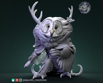 Great Grey Owl Druid Miniature | Tabletop RPG Miniature | Pepunki Creatures | Roleplaying 3D Printed Fantasy Mini - 3DPrintDen