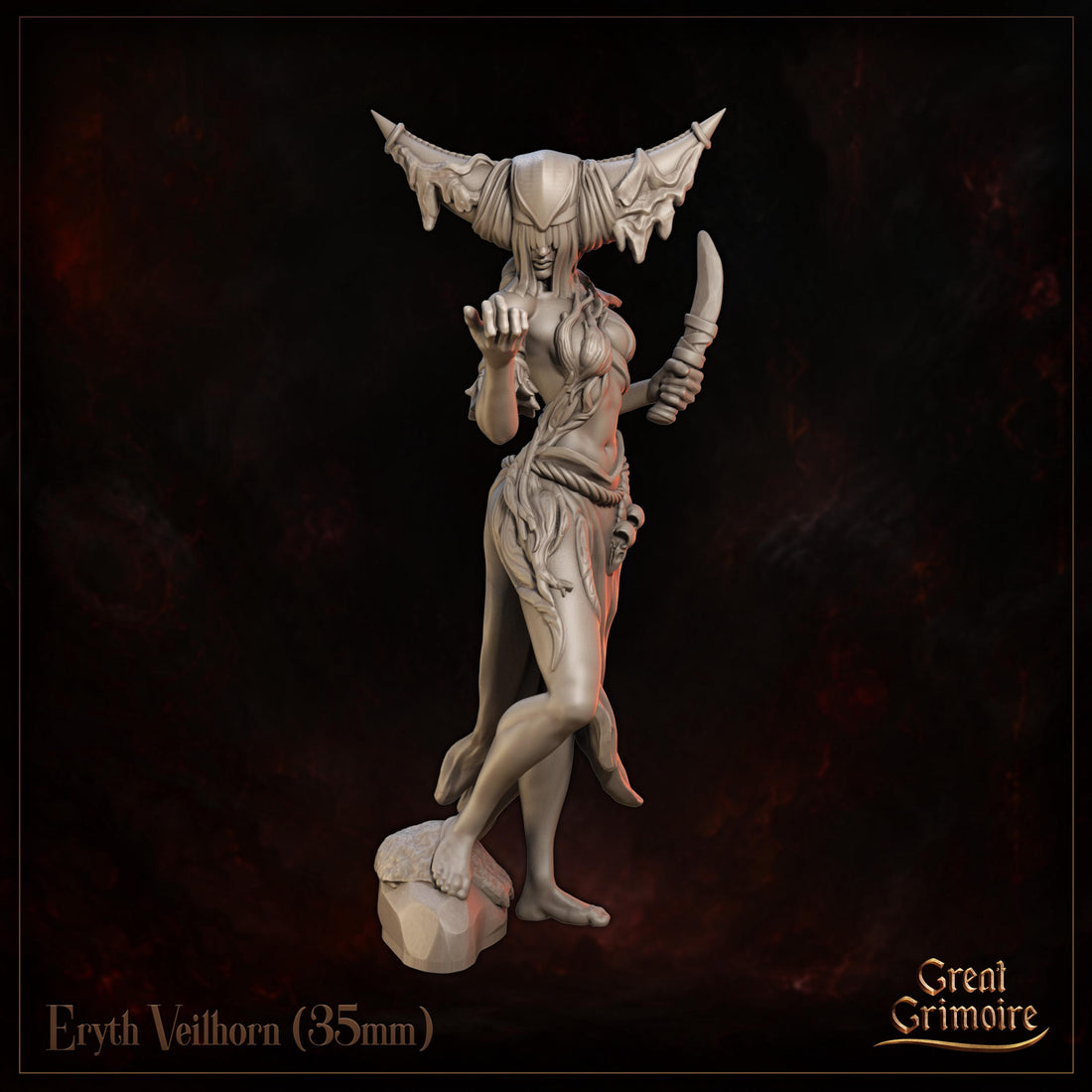 Female Seer Miniature, Eryth Veilhorn | Tabletop RPG Miniature | Great Grimoire | Roleplaying 3D Printed Fantasy Mini - 3DPrintDen