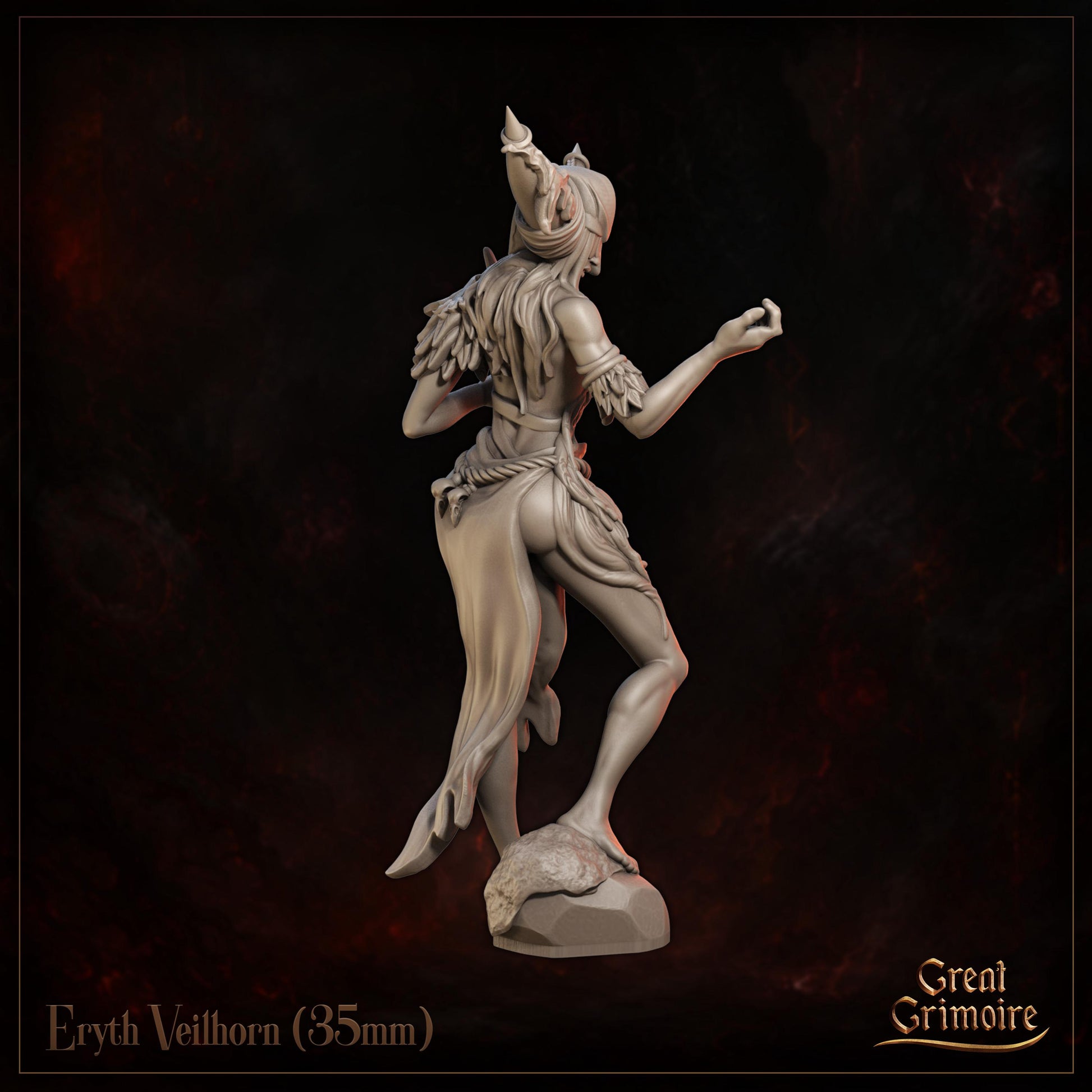 Female Seer Miniature, Eryth Veilhorn | Tabletop RPG Miniature | Great Grimoire | Roleplaying 3D Printed Fantasy Mini - 3DPrintDen