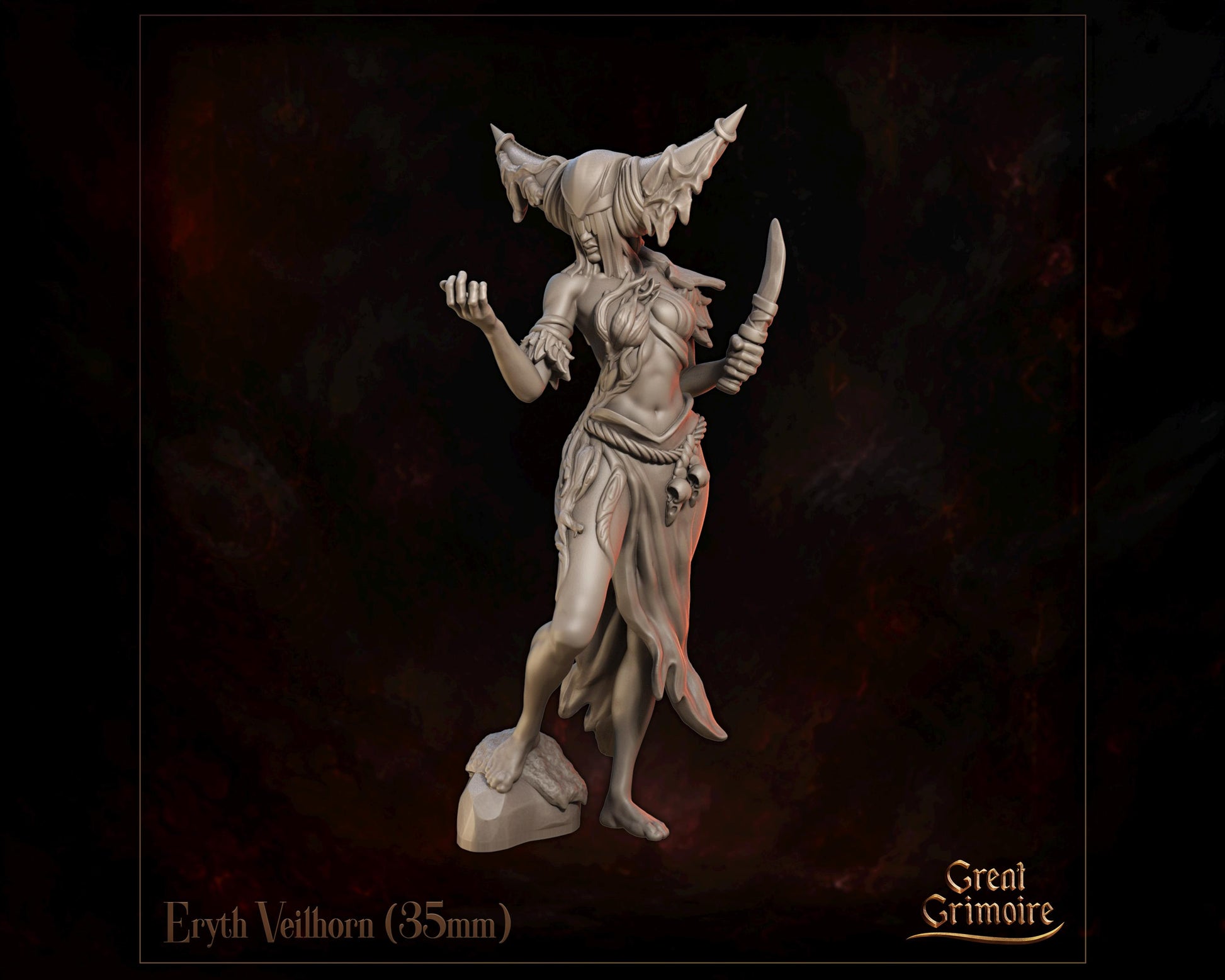 Female Seer Miniature, Eryth Veilhorn | Tabletop RPG Miniature | Great Grimoire | Roleplaying 3D Printed Fantasy Mini - 3DPrintDen