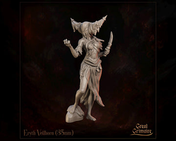 Female Seer Miniature, Eryth Veilhorn | Tabletop RPG Miniature | Great Grimoire | Roleplaying 3D Printed Fantasy Mini - 3DPrintDen