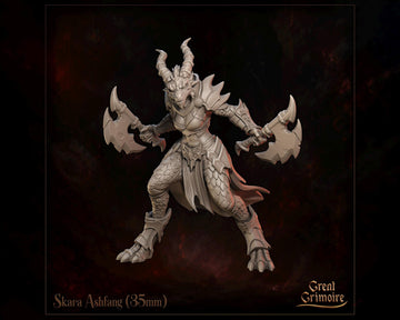Female Dragonborn Warrior Miniature, Skara Ashfang | Tabletop RPG Miniature | Great Grimoire | Roleplaying 3D Printed Fantasy Mini - 3DPrintDen