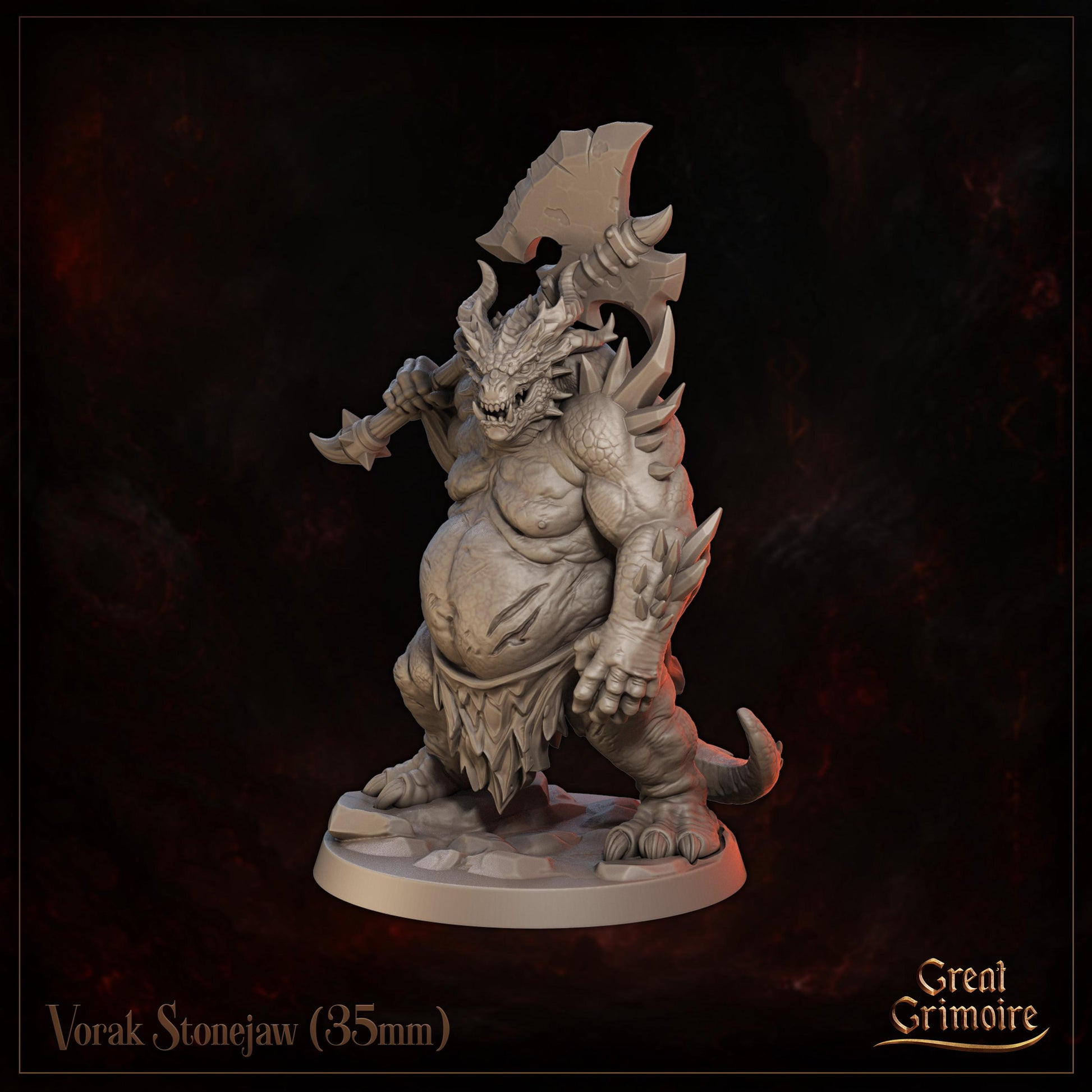 Dragonborn Veteran Miniature, Vorak Stonejaw | Tabletop RPG Miniature | Great Grimoire | Roleplaying 3D Printed Fantasy Mini - 3DPrintDen