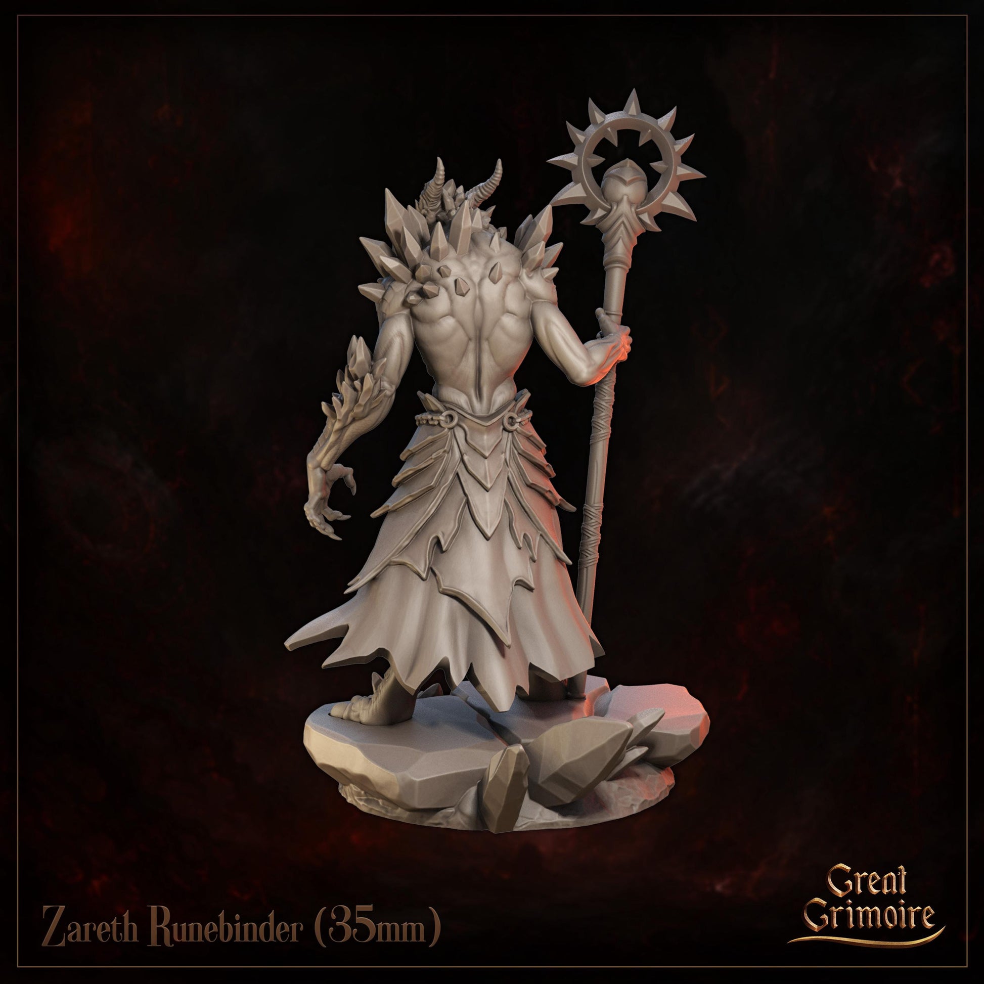 Dragonborn Runesmith Miniature, Zareth Runebinder | Tabletop RPG Miniature | Great Grimoire | Roleplaying 3D Printed Fantasy Mini - 3DPrintDen