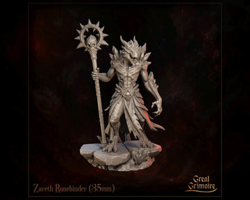 Dragonborn Runesmith Miniature, Zareth Runebinder | Tabletop RPG Miniature | Great Grimoire | Roleplaying 3D Printed Fantasy Mini - 3DPrintDen