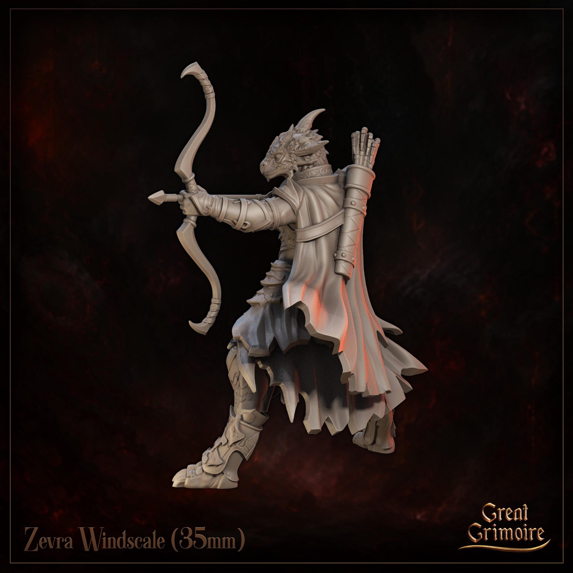 Female Dragonborn Archer Miniature, Zevra Windscale | Tabletop RPG Miniature | Great Grimoire | Roleplaying 3D Printed Fantasy Mini - 3DPrintDen