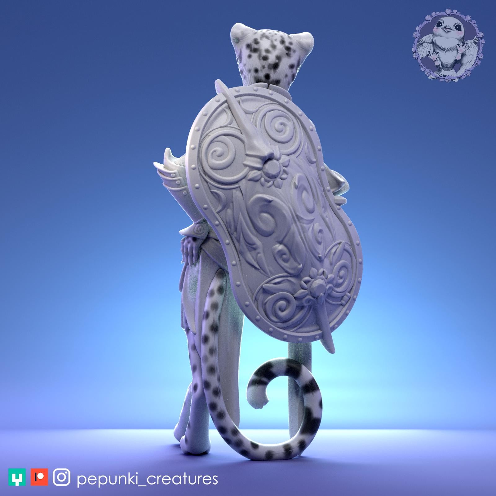 Cheetah Paladin Miniature | Tabletop RPG Miniature | Pepunki Creatures | Roleplaying 3D Printed Fantasy Mini - 3DPrintDen